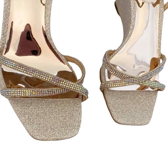 Badgley Mischka Unity Embellished Wedge Sandals 6.5 Gold NEW - Picture 3 of 7